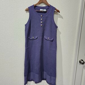 90s Minimalist Purple Knit Dress | Sleeveless | Vintage| Button Front Detail
